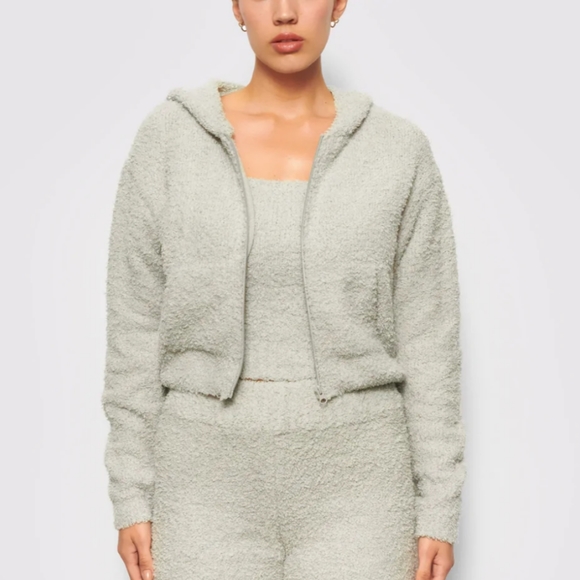 SKIMS Jackets & Blazers - NWT SKIMS Cozy Knit Aqua Zip Up Hoodie